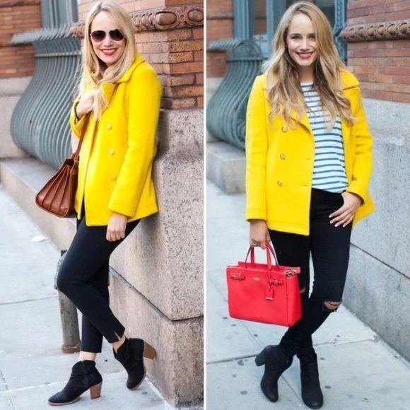 J. Crew Yellow Stadium Cloth Majesty Peacoat Wool Short Coat 49360 size 2 - Picture 3 of 10